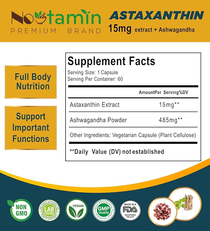 Nootamin Extra Strength Astaxanthin 15mg Supplement 60 Vegan