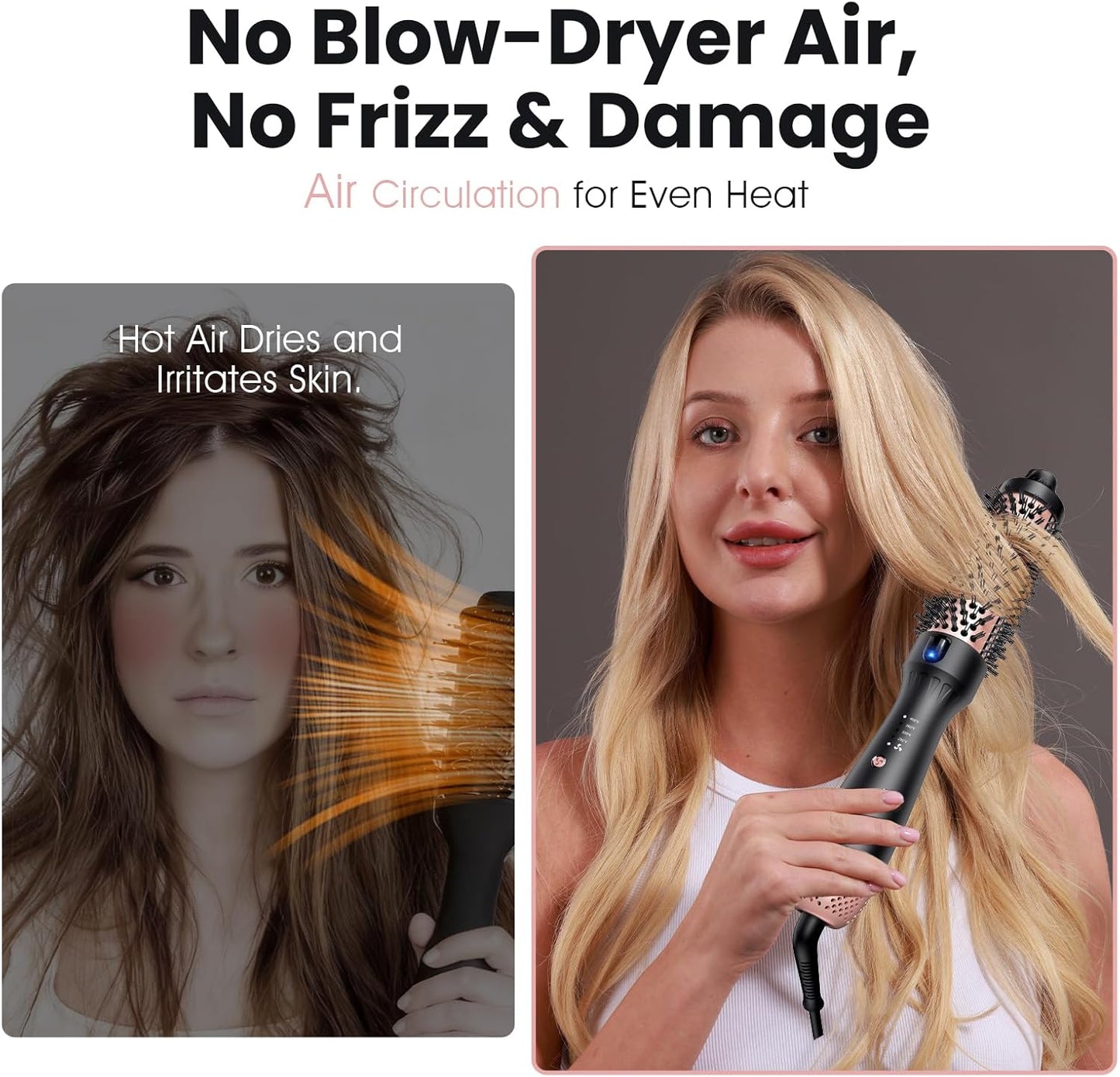 zavarea Thermal Brush, 1.5 Inch Heated Round Brush Stylers, 800M Negative Ions Ceramic for Less Frizz Damage, 4 Temperature Set, Dual Voltage for Travel, Easy Use Boosts Shine, Elegant Black