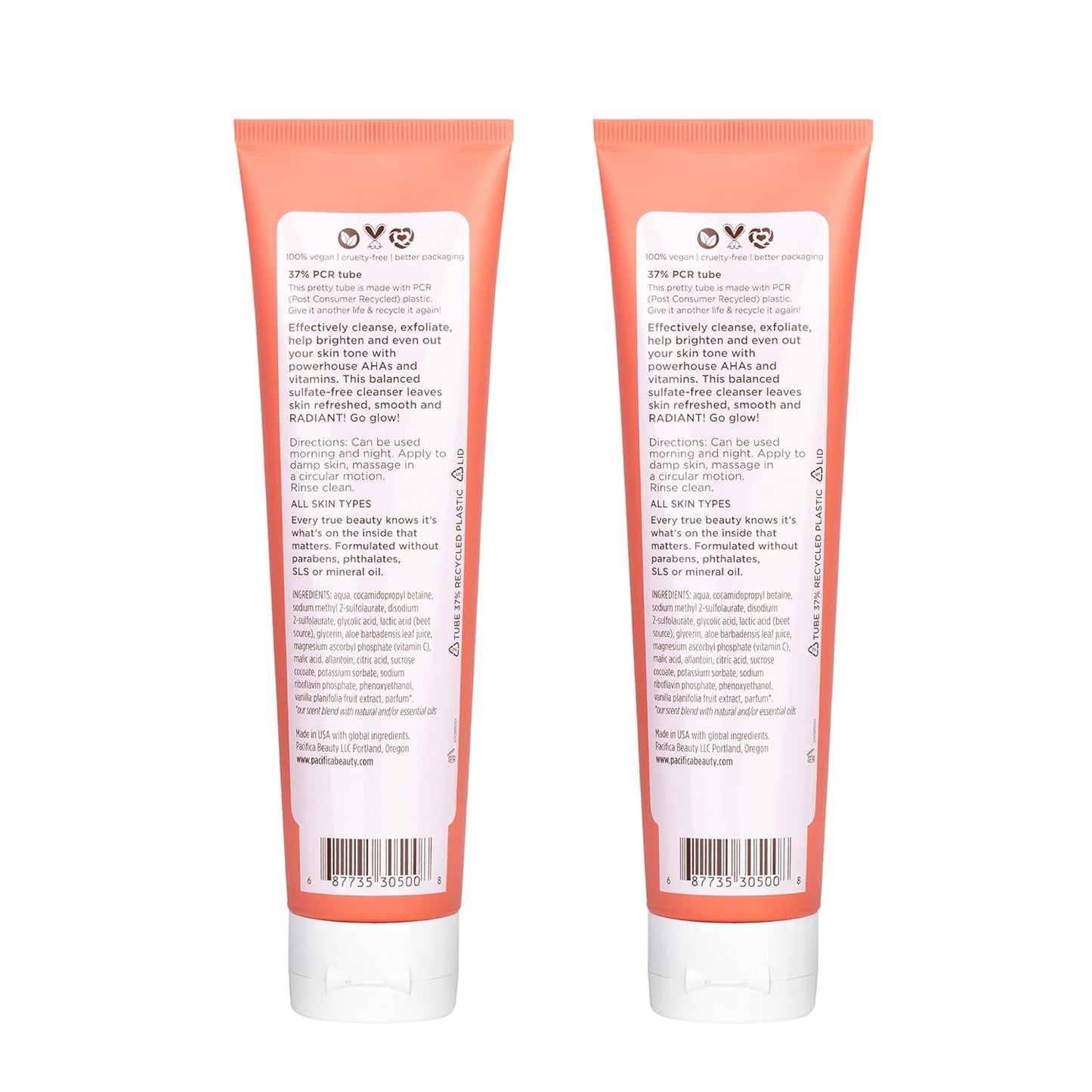 Pacifica Beauty Glow Baby Brightening Face Wash Set, Skincare, Face Cleanser, Exfoliator, AHA, Even Skin Tone, VItamin C, Vanilla, Sulfate and Paraben Free, Vegan, 5 fl oz Each (Set of 2)