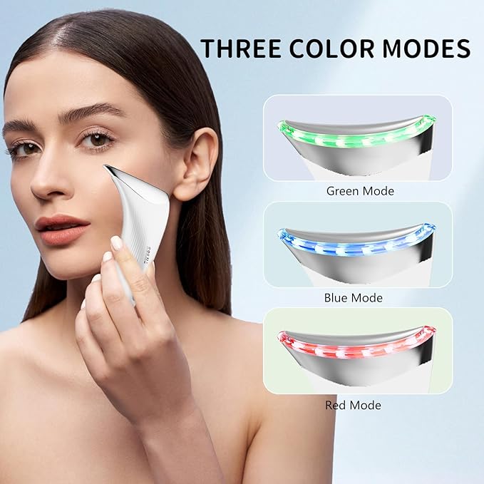 Facial Massager for Face and Neck, Red-Light-Therapy and Vibration Technologies (White)