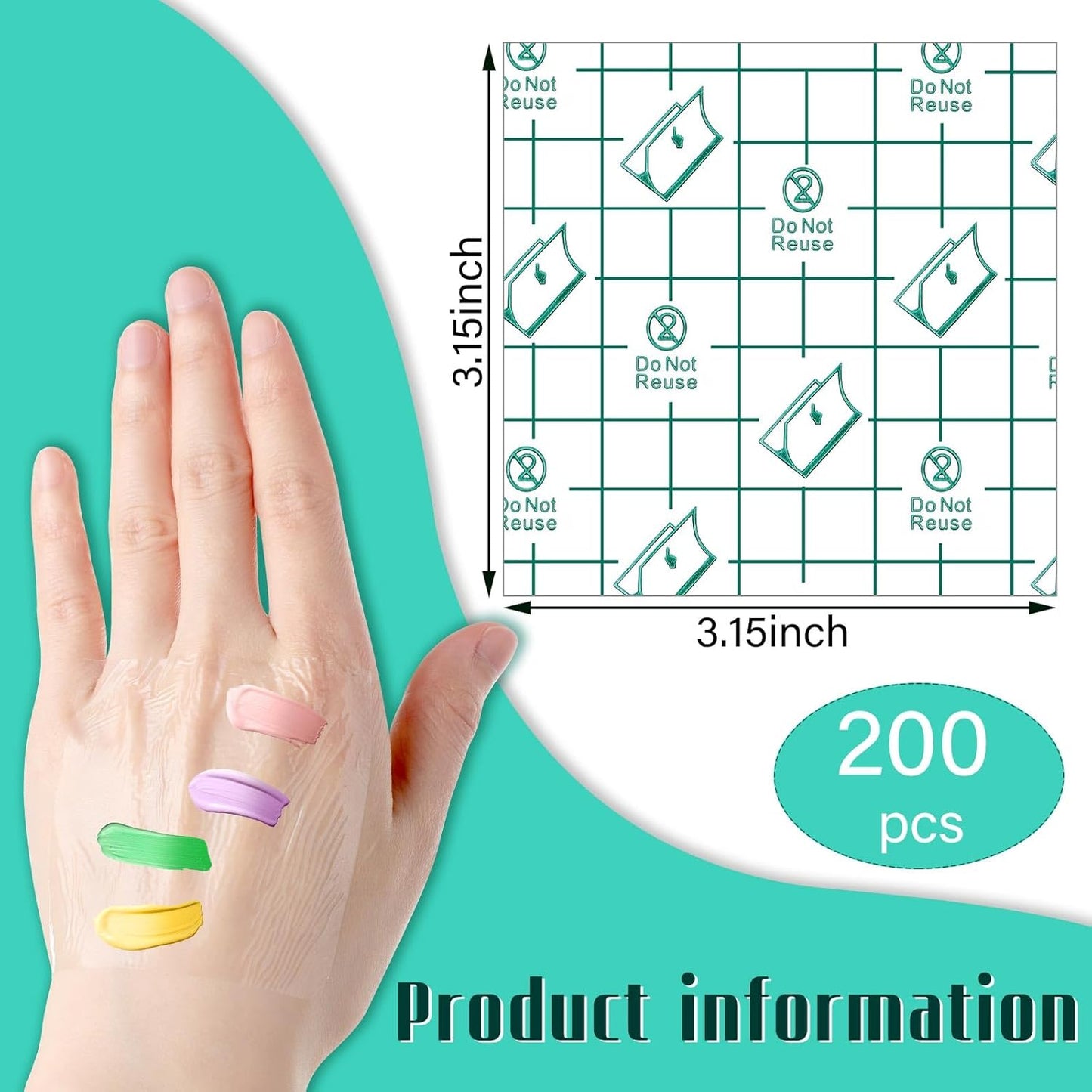 200 Pieces Makeup Hand Palette Single Use Waterproof Makeup Mixing Palette Disposable Foundation Mixing Tray Adhesive Artist Cosmetic Tape for Women(3.15 x 3.15 Inch)