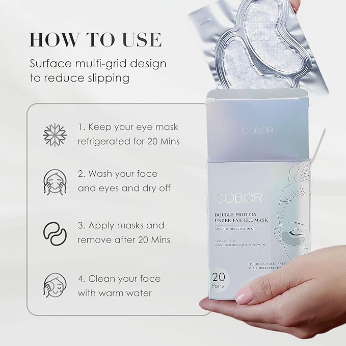 Under Eye Patches for Puffy Eyes, Hydrolyzed Collagen Eye Masks for Dark Circles and Puffiness, Anti-Aging Tremella Extract Eye Mask Under Eye Bags Treatment-20 Pairs (Double Protein)