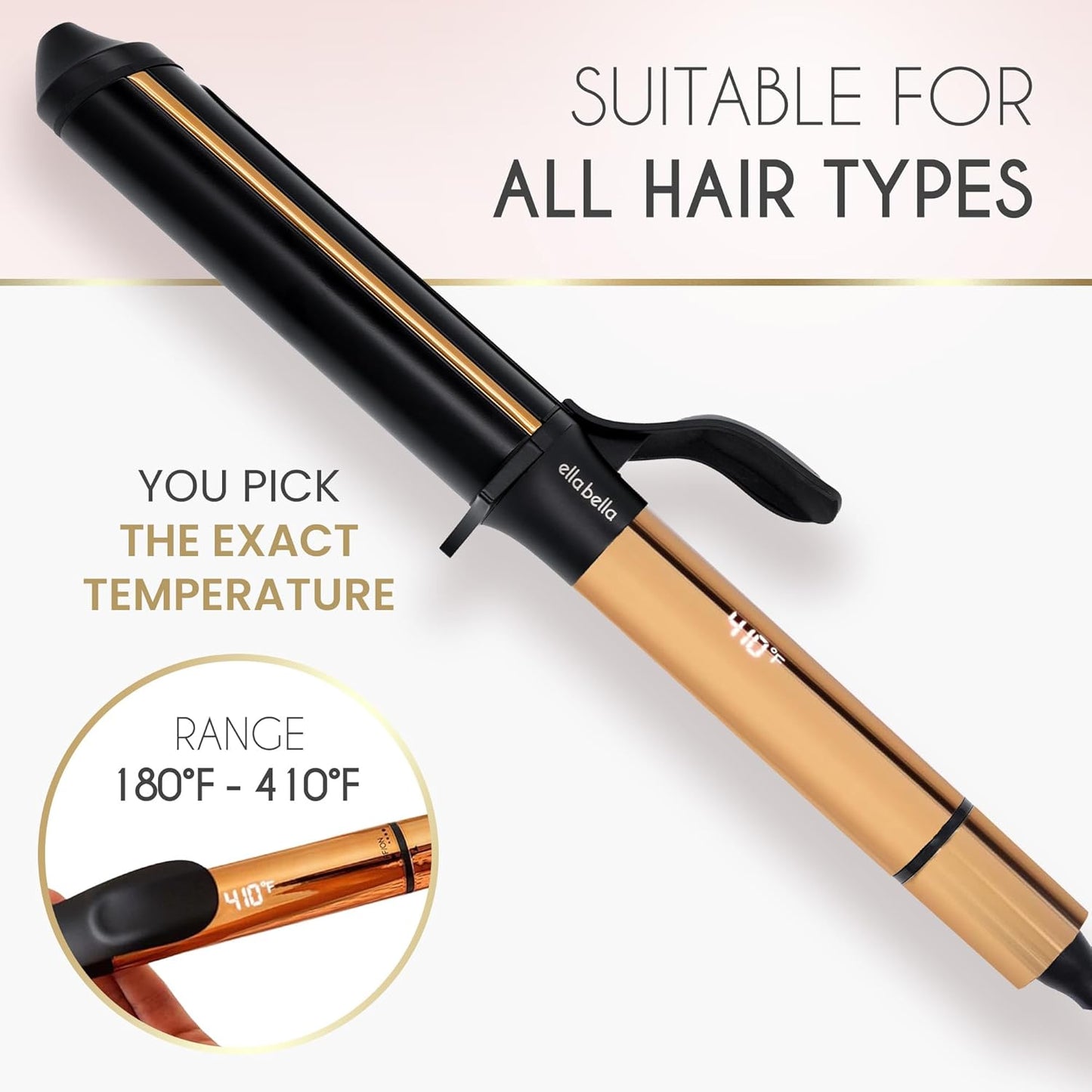 ELLA BELLA® Curling Iron 1.5" • Professional Hair Curler • 1.5 inch Curling Iron • Ceramic Curling Irons • Transform Your Look in Seconds • Suitable for All Hair Types • Say Goodbye to Heat Damage
