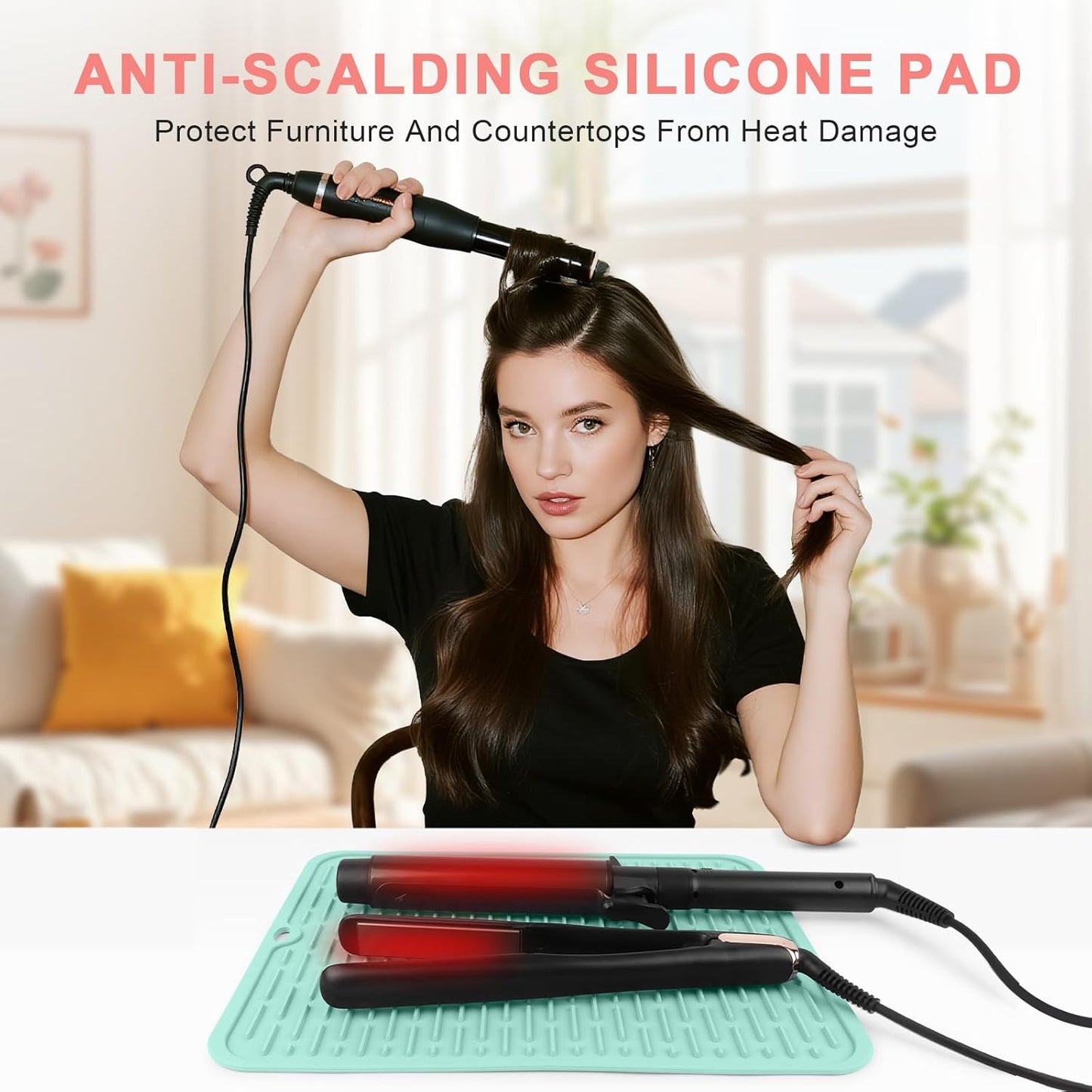 Oversize Silicone Heat Resistant Mat for Curling Irons, Flat Irons, Hair Straighteners and Hot Hair Styling Tools, Portable Hot Tools Sleeve Pad for Travel Vanity Salon(14.2" x 11.0")