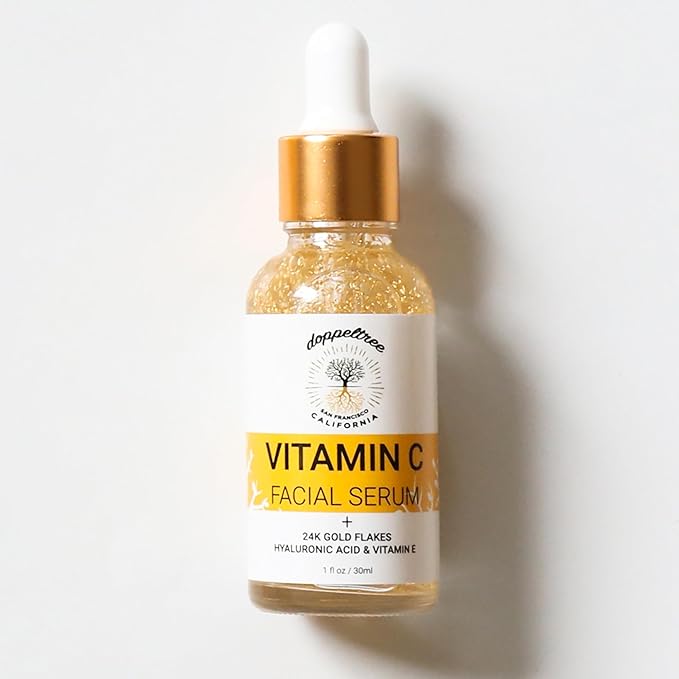Organic Vitamin C Face Serum with 24K Gold Flakes, Hyaluronic Acid, Vitamin E - Vit C Facial Serum - Acne Scar Treatment, Dark Spot Corrector, Anti Aging & Brightening - Formulated in San Francisco