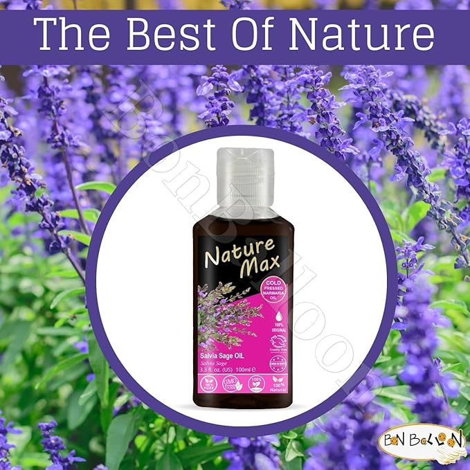 Nature Max Marmaria Salvia Sage Oil Natural Undiluted Pure For Hair & Skin Care Cold Pressed Egyptian Egypt Arab Arabic Arabian Herbal Herb Herbs Kosher Halal (1Pack = 3.38 oz / 100 ml) زيت المرمرية