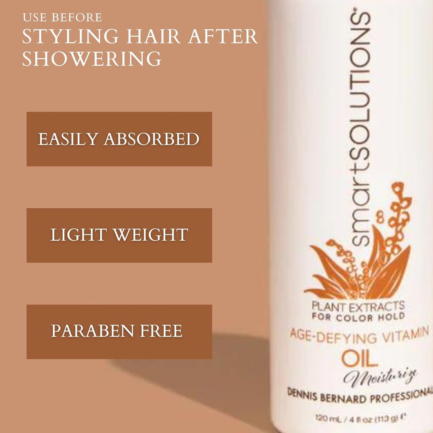 SMART SOLUTIONS Age Defying Vitamin Oil, 4oz | Light Weight | Hydrates | Detangles | Paraben Free