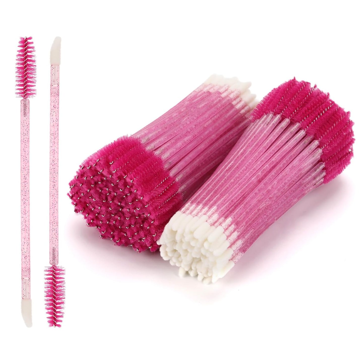 200 Pcs Disposable Mascara Wands Dual Ended Eyelash Brush Lip Brush, Lipstick Applicator Eyebrow Spoolies Brush for Eyelash Extensions - Hotpink