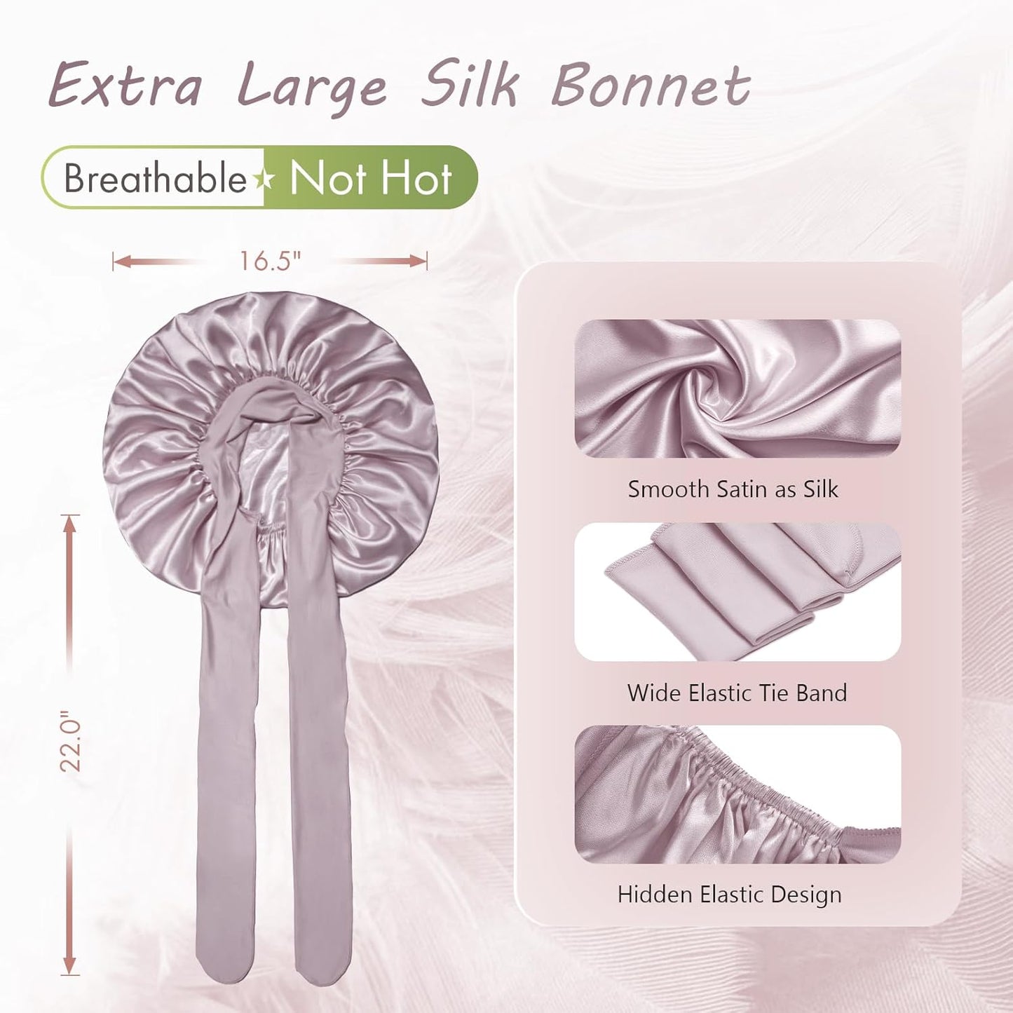 BONNET QUEEN Silk Bonnet for Sleeping Women Big Satin Bonnet Night Sleep Cap Wrap for Curly Hai rwith Adjustable Tie Band, Single Layer, Large, Rose Gold