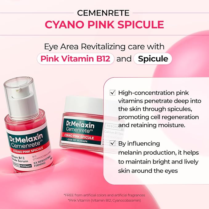 Cemenrete Cyano Pink Spicule Cream with Calcium, Vitamin B12 for under eyes skin, Dark Circles, Fine Lines, Puffiness&Eye Bags Cream, 1.69 fl. oz.