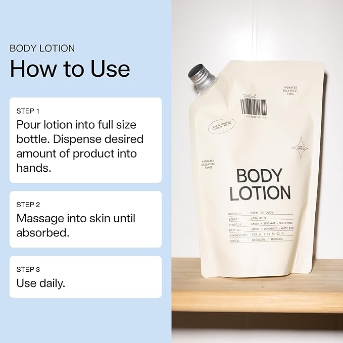 DedCool Xtra Milk Body Lotion Refill – Lightweight, Deeply Hydrating Formula with Ceramides, Snow Mushroom, and Meadowfoam Oil | Non-Toxic, Vegan, Carbon-Neutral