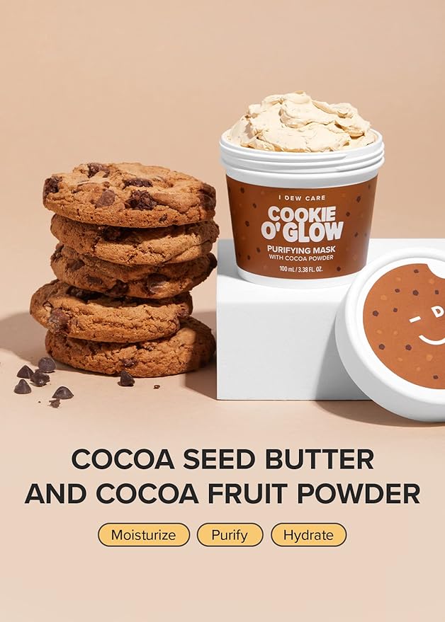 I DEW CARE Wash Off Face Mask - Cookie O' Glow | Hydrating and Purifying for Dry Skin with Cocoa Seed Butter, Korean Facial Mask Skin Care, 3.38 Oz