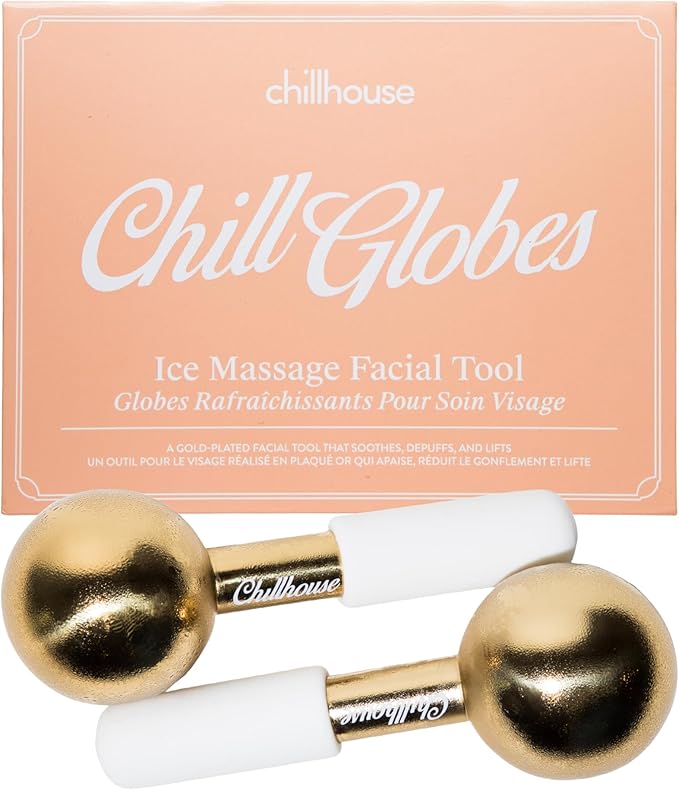 Chillhouse Chill Globes Gold Ice Roller for Face - Premium Skin Care Tools for Wrinkles & Fine Lines, Lifting, Contouring & Depuffing - Facial Ice Roller & Face Massager Tool for Women & Men