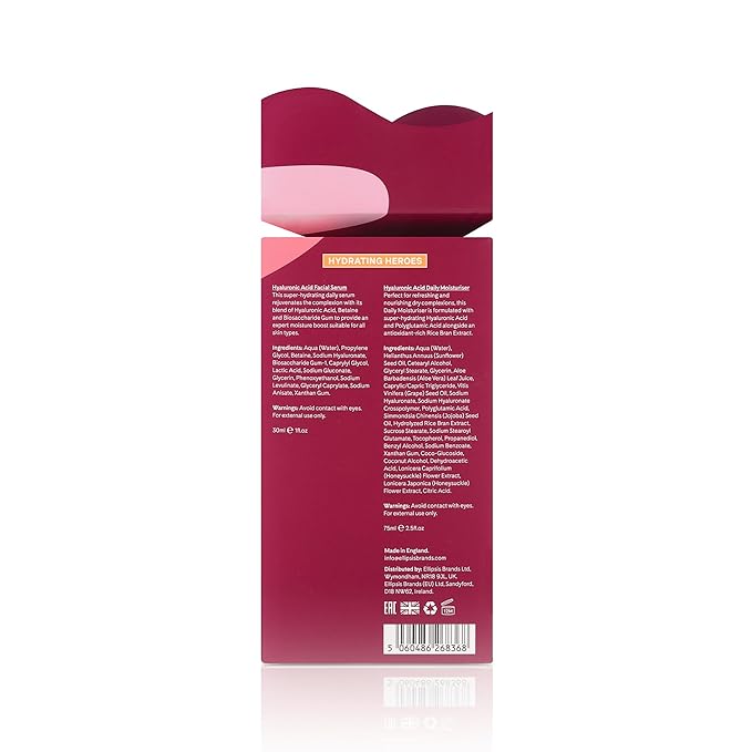 Hydrating Heroes Skincare Gift Set – A Giftset with Hyaluronic Acid Facial Serum 30ml, Daily Moisturiser 75ml for Dry, Dehydrated Skin, Vegan, Cruelty-Free, for Soft, Supple Complexion