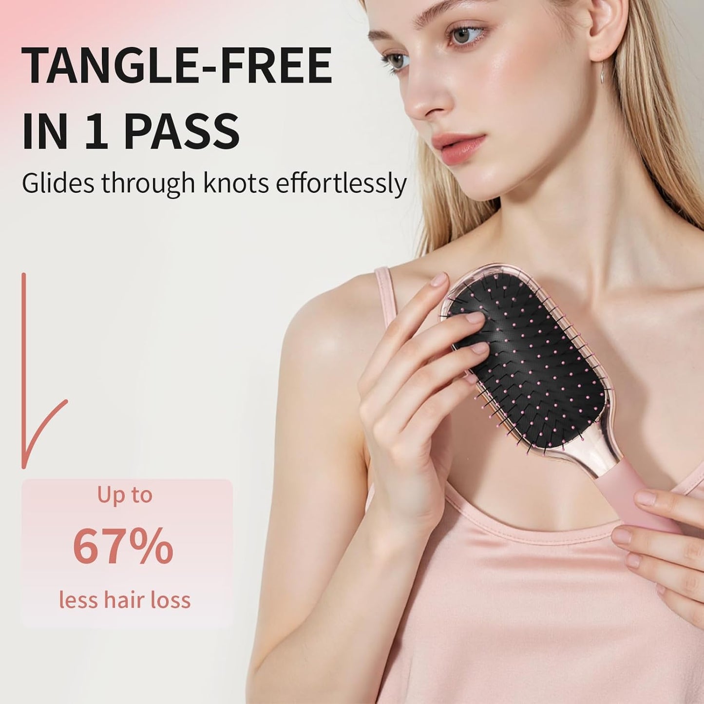 MELBANG Paddle Hair Brush（Soft Bristles） – Pink Hair Brush for Women & Men, Adults & Kids, Ideal for Thin, Damaged Hair, Wet & Dry Use, Detangling & Smoothing Brush