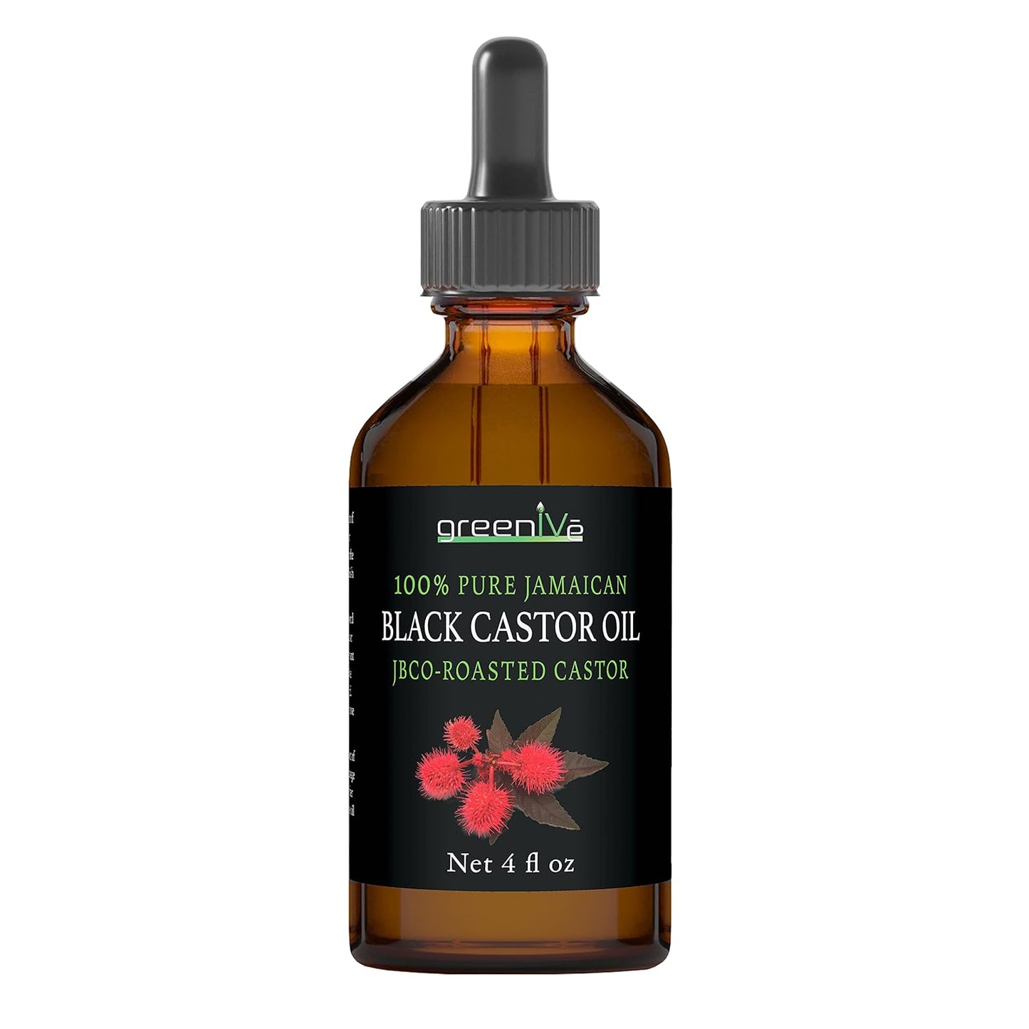 GreenIVe Organically Grown Jamaican Black Castor Oil JBCO 100% Pure Glass Bottle Cold Pressed Amazin Results (4 Ounce)