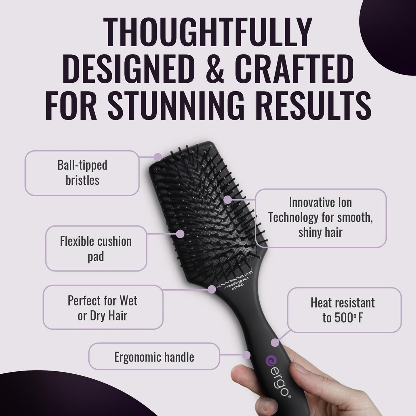 ERGO Mini Ionic Polishing Paddle Brush - Small Detangling Hair Brush for Wet & Dry Use - Professional Hair Care Styling Tool (ER500)