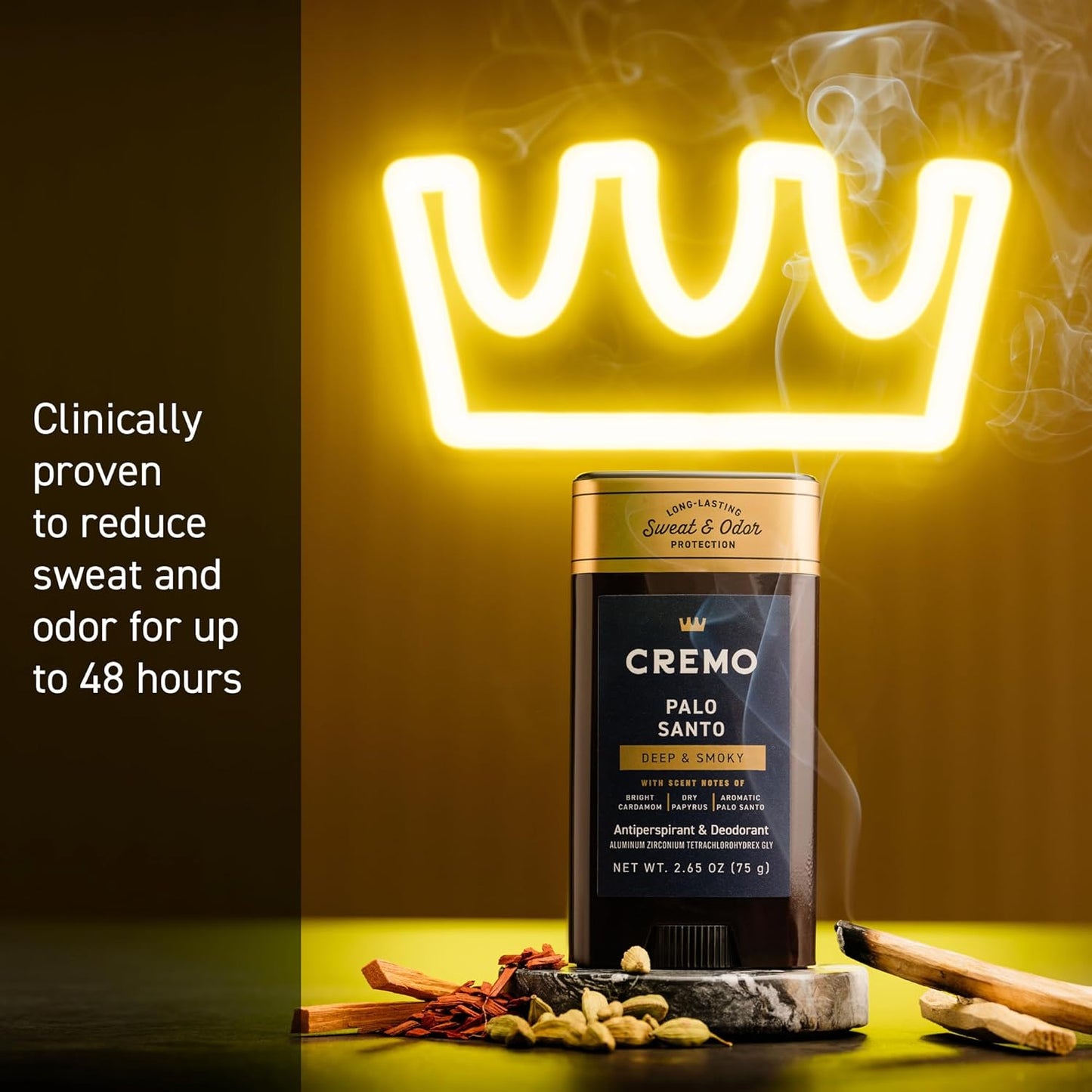 Cremo Palo Santo Antiperspirant & Deodorant for Men, 48-hour Sweat and Odor Protection, 2.65oz
