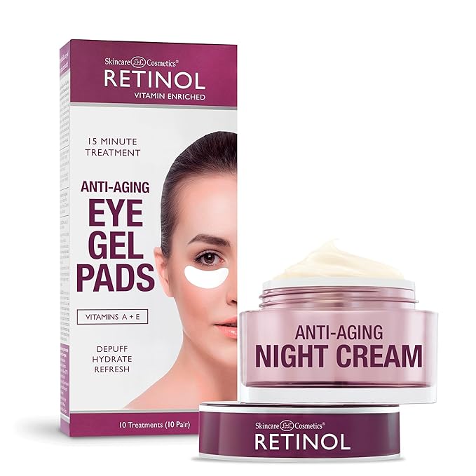 Retinol Anti-Aging Eye Gel Pads – Soothing Vitamin A Reduces Puffiness & Refreshes the Under Eye Area + Retinol Night Cream – Works While You Sleep to Restore and Reduce Fine Lines and Wrinkles.