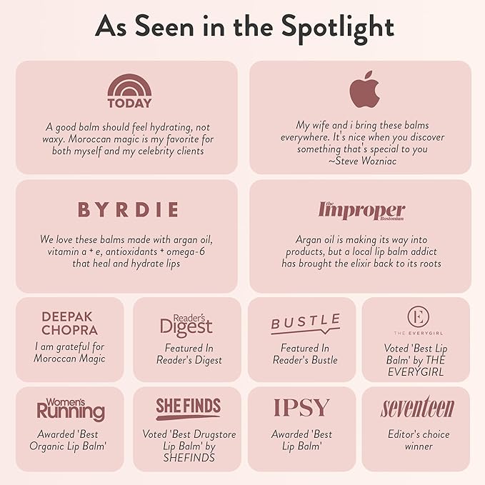 Moroccan Magic Organic Lip Balm Variety Pack Gift Set | Natural Argan and Essential Oils | Quality Smooth Application | Non-Toxic Cruelty Free | Rose, Peppermint Eucalyptus, Lemon Thyme | 3 Pack