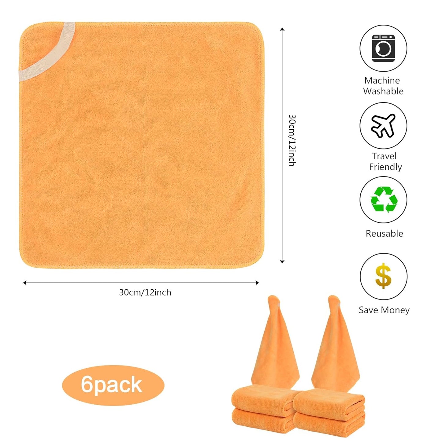 SINLAND Microfiber Facial Cloths Fast Drying Washcloth 12inch x 12inch Absorbent Face Wash Cloth Soft Makeup Remover Cloths