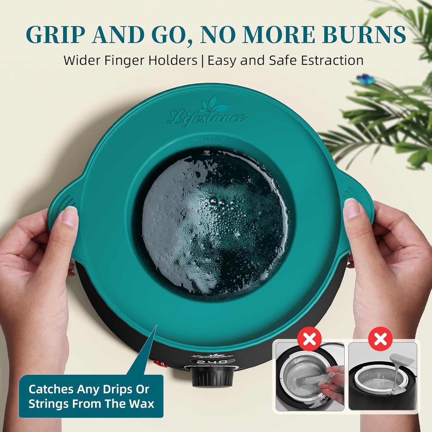 Lifestance Removable Silicone Wax Pot Liner with 2 Spatulas for 16oz Waxing Kit, Total 17 Items, Anti-Scalding Foldable Silicone Wax Warmer Bowl & Reusable Sticks, Easy to Clean