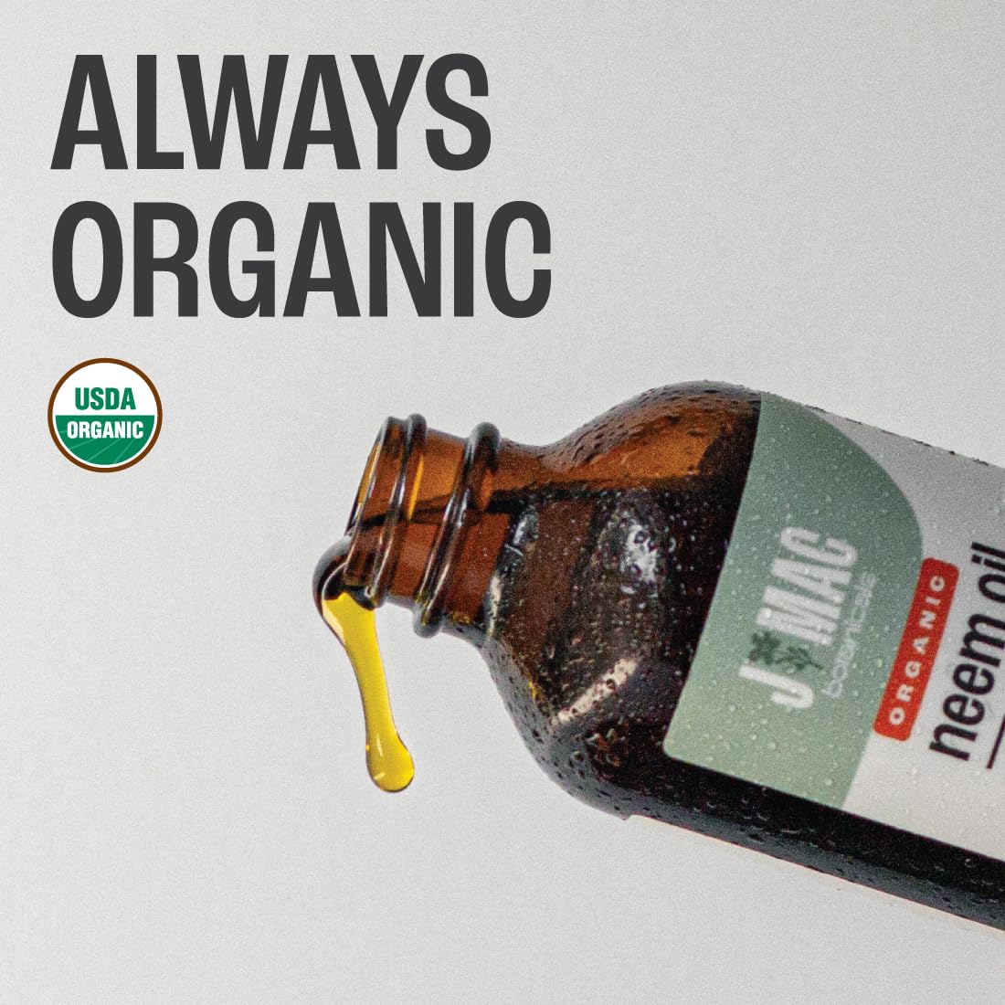 J Mac Botanicals Organic Neem Oil for Skin (4 oz Glass Bottle NO Dropper) - 100% Pure Concentrate Undiluted for Hair and Plants - Essential, Cold Pressed