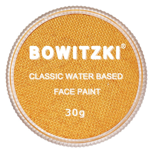 Bowitzki 30g Professional Face Paint Body Paint Water Based Face painting Makeup Safe for Kids and Adults Split Cake Single Color (Metallic Golden)