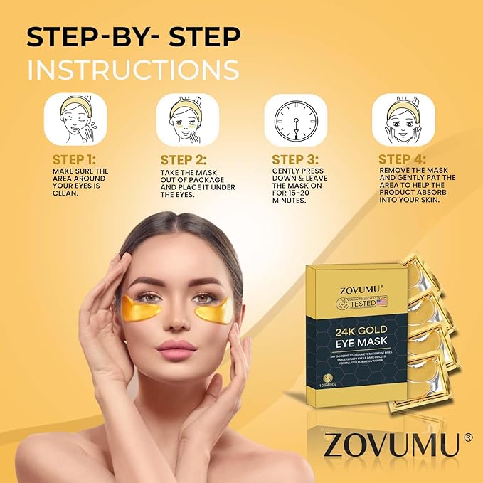 Under Eye Patches (10 Pairs) 24K Gold Skin Care Eye Mask - Puffy Eyes & Dark Circles Treatments - Eye patches Pads With Collagen, Hyaluronic Acid & Castor Oil, Skin Care for Men & Women Gift