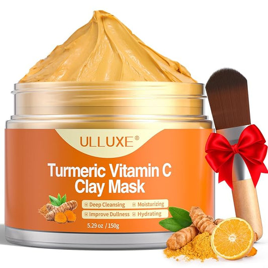 Turmeric Vitamin C Clay Mask for Dark Spots, Dull Skin, Blackheads, Skincare Facial Mask for Cleansing Pores, Moisturizing and Improve Uneven Skin Tone, Face Skincare Gift, 5.29 oz