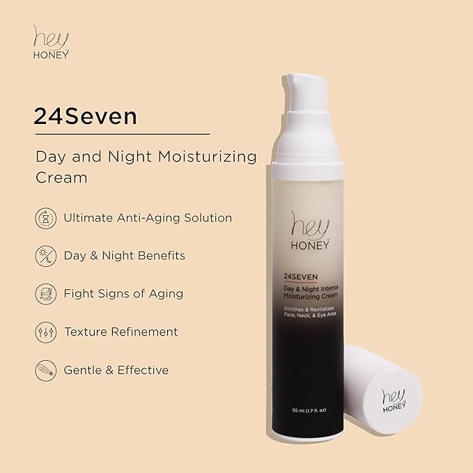 Hey Honey 24Seven Honey Day and Night Moisturizing Cream For Face, Neck & Eye Area | Rich Pro-Beautiful-Aging Intensely Hydrate and Reduce The Appearance Of Fine Lines and Wrinkles | 1.7 Oz
