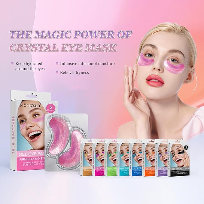 MOND'SUB Premium Under Eye Patches, Gel Eye Patches Hydrating & Refresh for Puffy Eyes, Under Eye Bags & Dark Circles, Natural Collagen Eye Gels Pads, Crystal Anti-Aging Eye Mask (Pink)