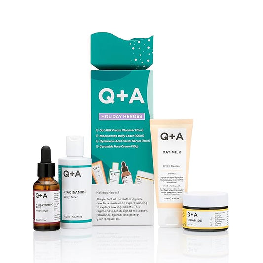 Holiday Heroes Skincare Giftset – 4-Step Regime with Oat Milk Cleanser, Niacinamide Toner, Hyaluronic Acid Serum, Ceramide Face Cream – Vegan, Cruelty-Free, UK Made, Nourishing and Hydrating