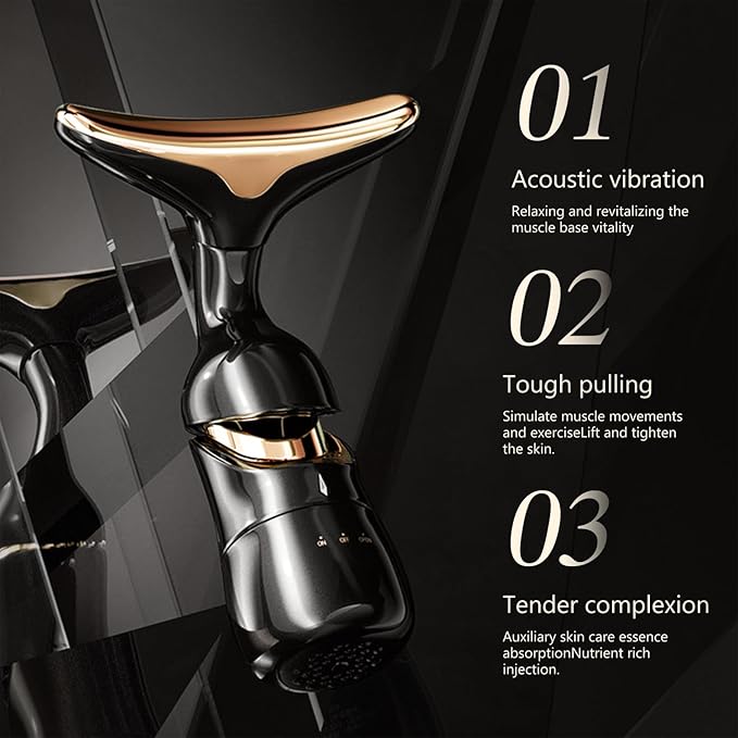 MMRH Firming Wrinkle Beauty Devicer for Facial/Neck/Eye, Multifunctional Vibration Massage Instrument, 3-in-1 Facial Skincare Instrument for Skin Care for Improve,Smooth and Tightening Skin (Black)