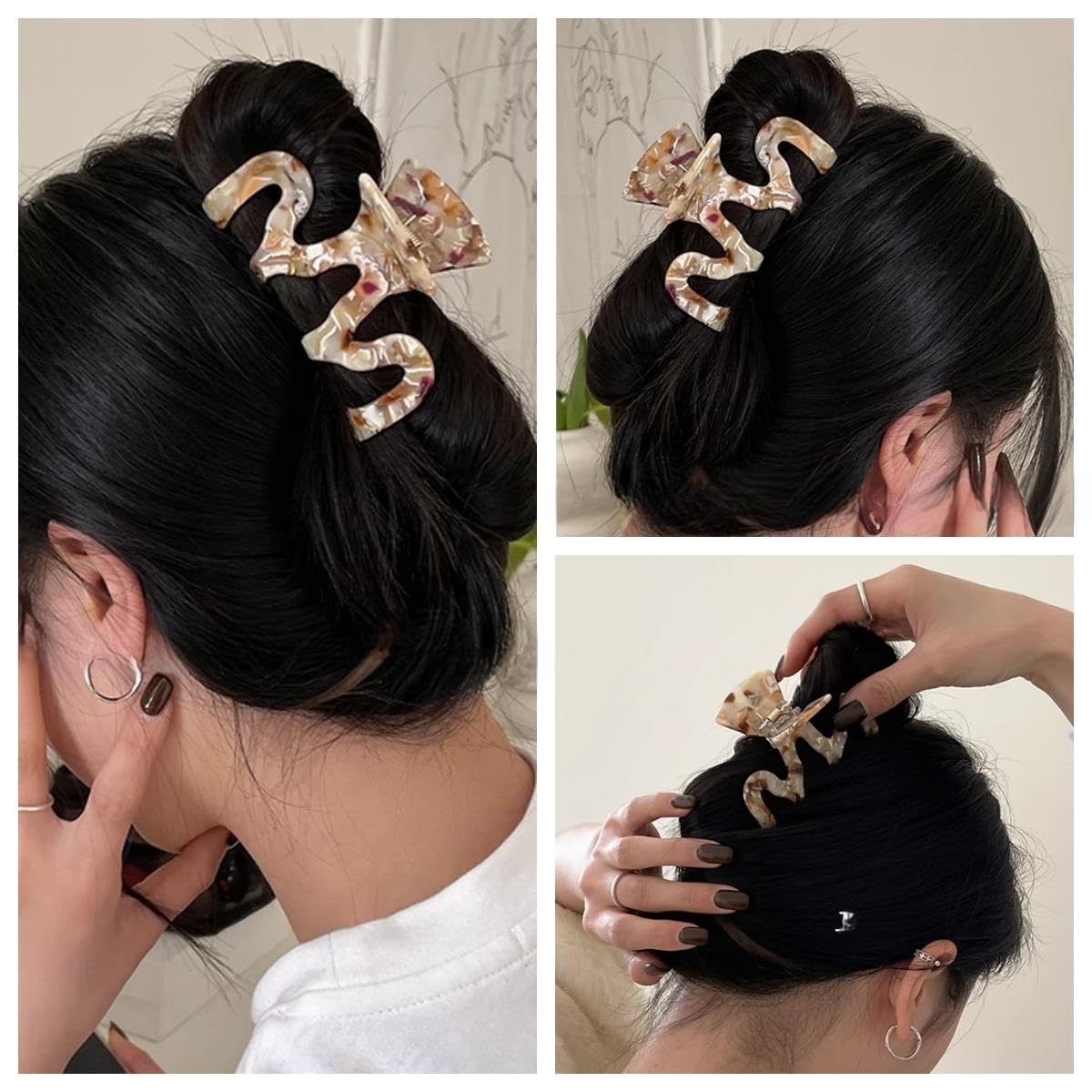 Hair Claw Clips Cutout Tortoise Shell Celluloid Hair Jaw Clips Large Hair Catch Clamps Barrettes Headwear Accessories for Women Ladies (2 Pack)