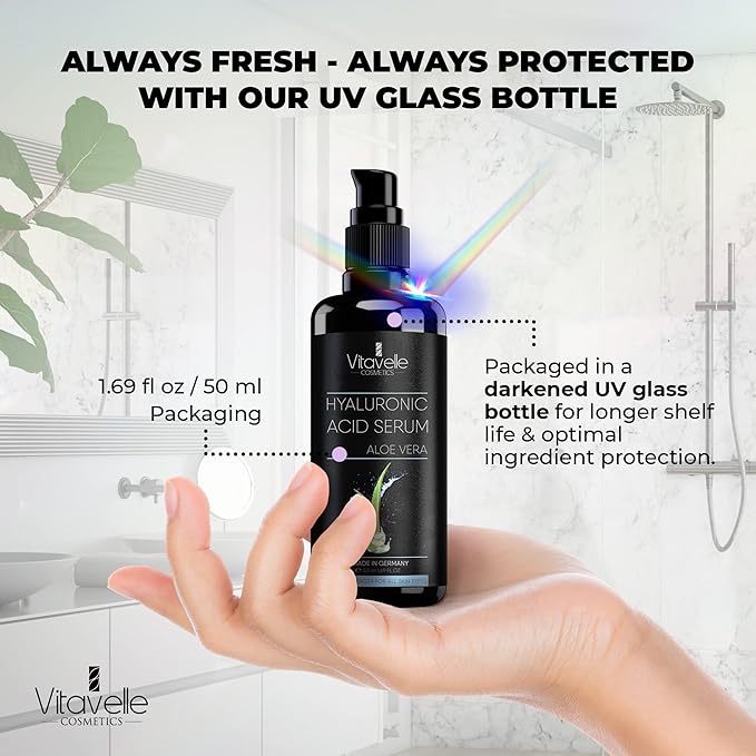 Hyaluronic Acid Serum with Aloe Vera – Anti Aging Aloe Hyaluronic Acid Face Serum – Postbiotic Hyaluronic Acid Moisturizer and Hydrating Serum – No Parabens or Irritants – Skin Serum by Vitavelle