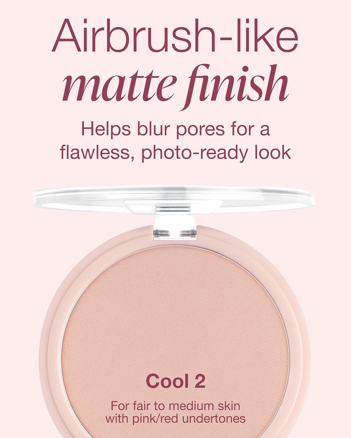 Mineral Fusion Pressed Powder Foundation - Matte Finish Face Powder for Fair-Medium Skin with Pink/Red Undertones - Age Defying Natural Makeup - Talc Free, Vegan, Hypoallergenic (Cool 2)