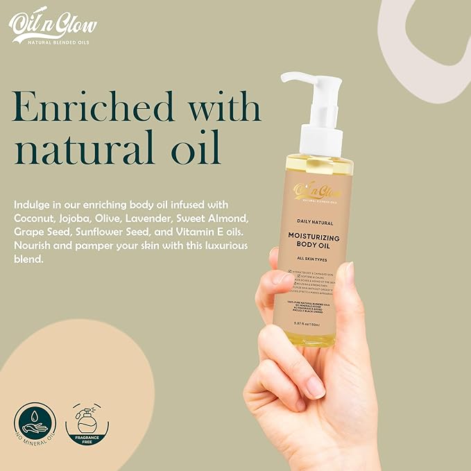 100% Pure Natural Hydrating Body Oil After Shower With Vitamin E, Coconut, Jojoba, Olive, Almond - Moisturizing Oil For Dry Skin, Non-Greasy Body Oils For Women & Men - Unscented 5.07 fl oz