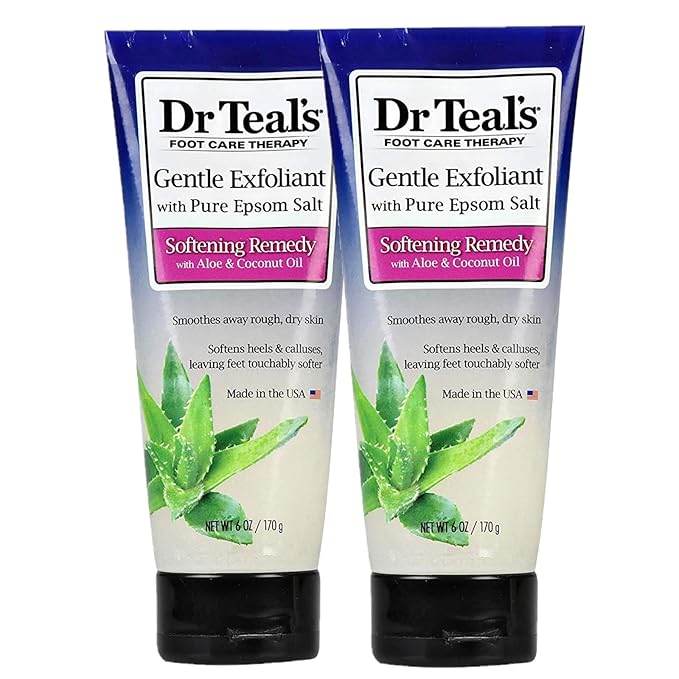 Dr. Teals Softening Remedy Coconut Oil Foot Scrub Gift Set (2 Pack, 6oz ea.) - Essential Coconut Oils & Aloe Vera Replenish and Moisturize Dry, Damaged Skin - Blended with Pure Epsom Salt