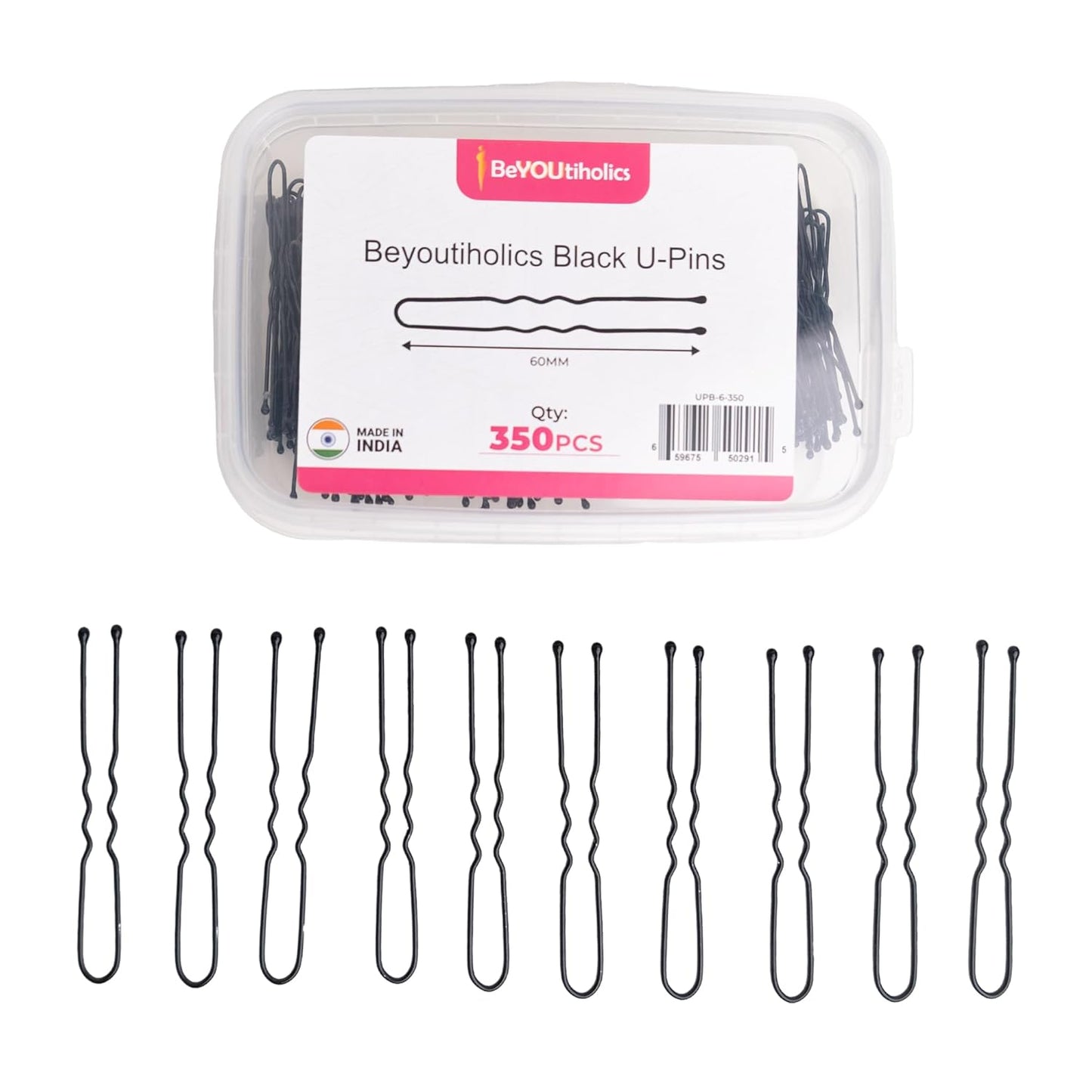 Set of 350 premium U-shaped hair pins, measuring 6cm/2.4 inches, perfect for women, girls, and hairdressers. with a clear storage box and is suitable for all hair types(Black) (350 Pins)