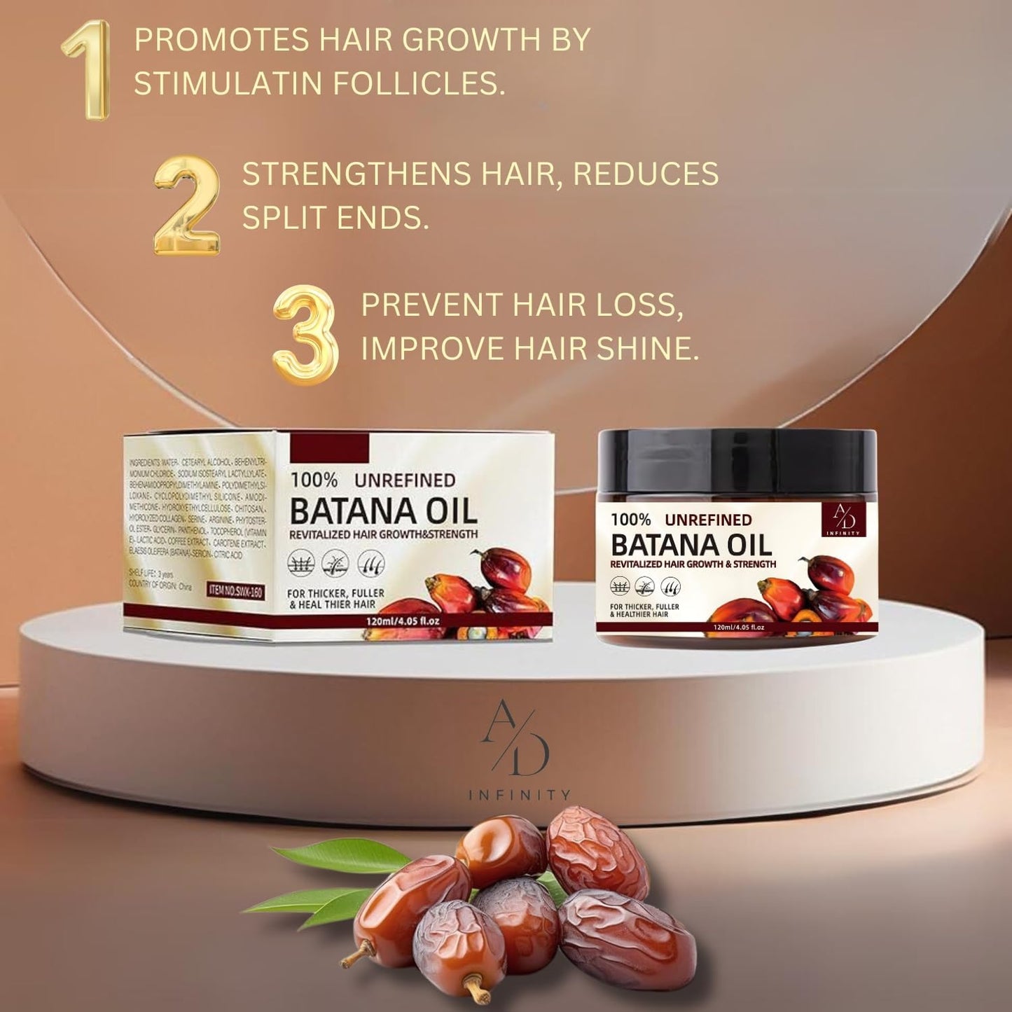 100% Unrefined Raw Batana Oil for Hair Growth Dr. Sebi Organic Pure from Honduras with Keratin, Coffee Extract & Other Ingredients to Enhance Efficacy for Thicker, Strength - Botana Oil 4oz