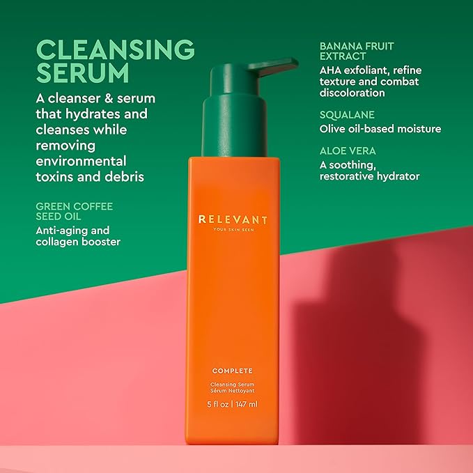RELEVANT Hydrating Face Wash Serum - Daily Facial Cleanser & Makeup Remover Face Wash - Lightweight, pH-Balanced, Anti-Aging, Collagen-Boosting, Gentle Exfoliating - Vegan & Cruelty-Free Skin Care