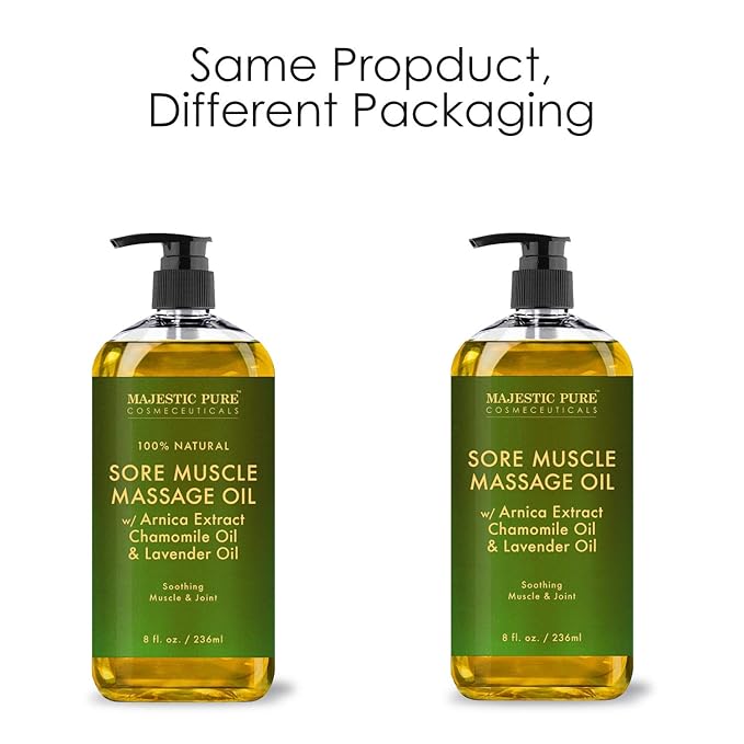 Majestic Pure Arnica Sore Muscle Massage for Massage Therapy - Natural Oil with Lavender and Chamomile Essential Oils - Multipurpose Instant Absorption Full Body Massage Oil - 8 Fl Oz (Pack of 2)