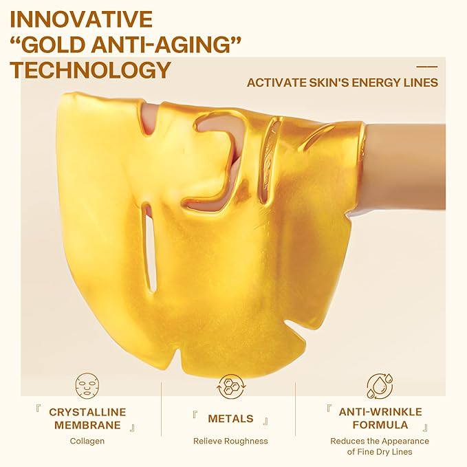 24K Gold Collagen Infusion Face Mask, Layered Patch Mask, Deep Hydrating Moisturizing Collagen Facial Mask, Women's Skin Care, No-Cleaning Sleeping Face Mask (Package of 4)