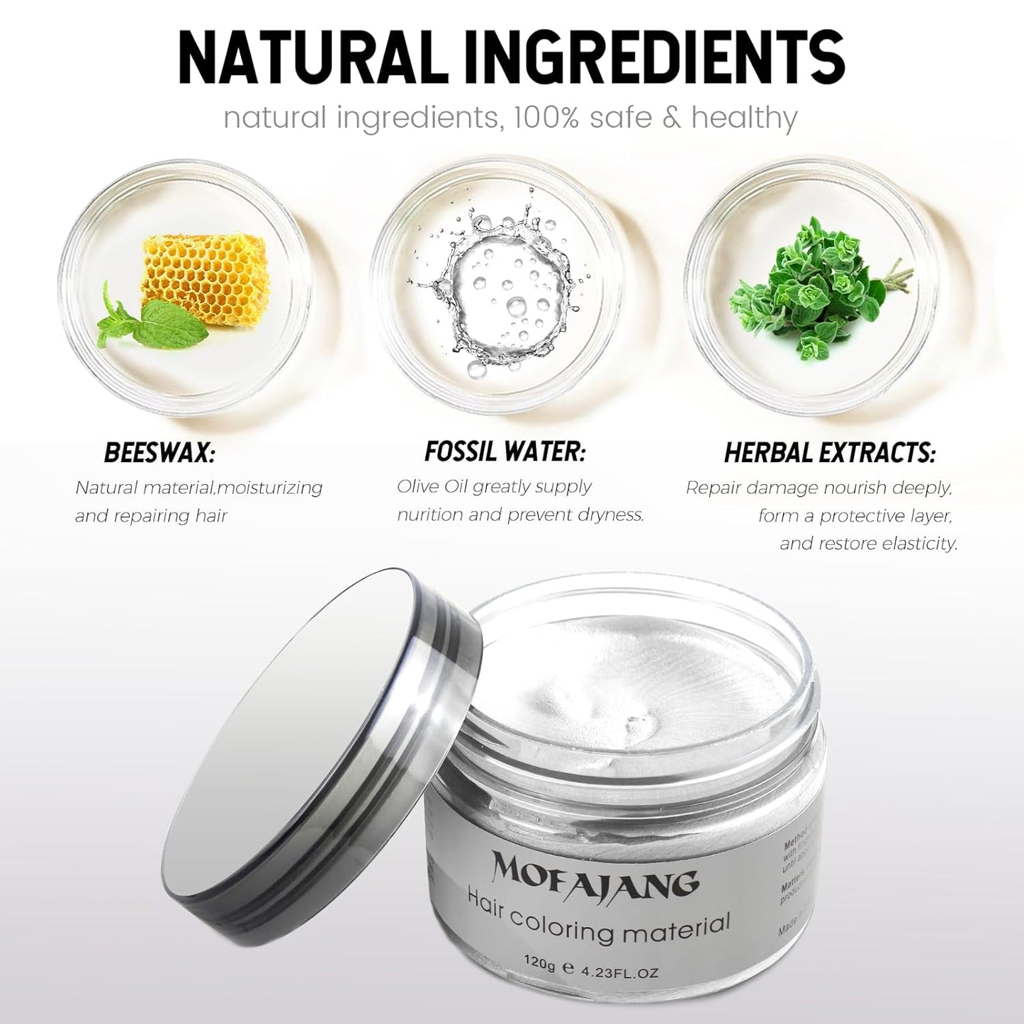 Silver Grey Hair Wax Pomades 4.23 oz - Natural Hair Coloring Wax Material Disposable Hair Styling Clays Ash for Cosplay, Party (Silver Grey)