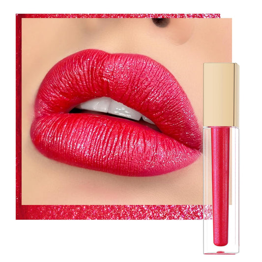 Oulac Red Lipsticks for Women Metallic Lipstick, Long Lasting Waterproof, Glitter Lipstick Dual Use for Lips & Eyeshadow, High Impact Lip Color, No Transfer, Vegan MD07