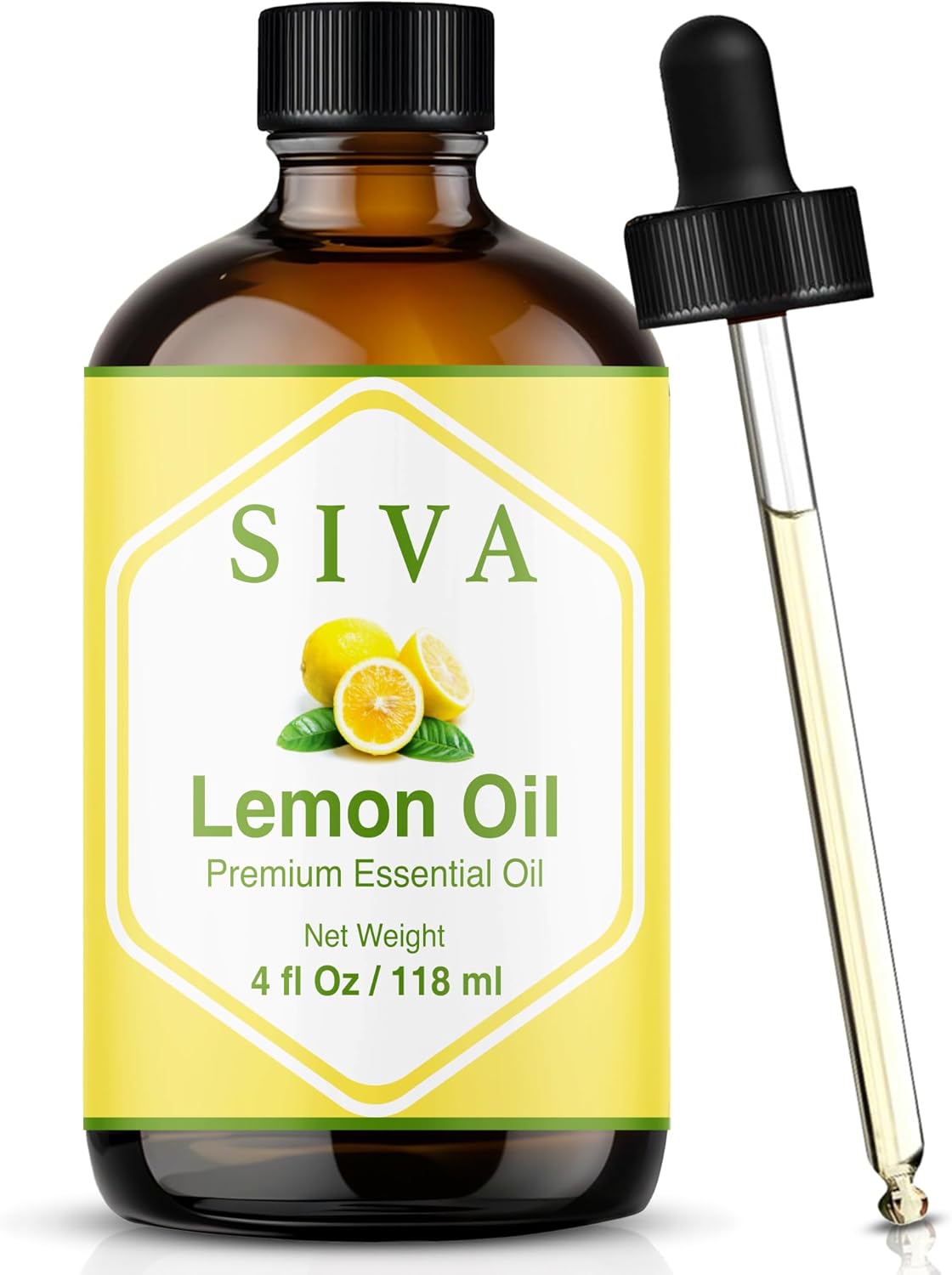 Siva Lemon Essential Oil - 4 Fl Oz – 100% Natural Lemon Oil - for Diffuser, Face, Skin Care, Aromatherapy, Hair Care, Scalp and Body Massage - with Dropper