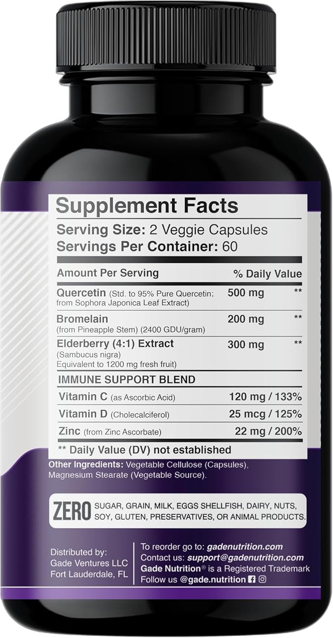 Quercetin with Vitamin C and Zinc 500mg - D3 - 6 in 1 Daily 6 Months