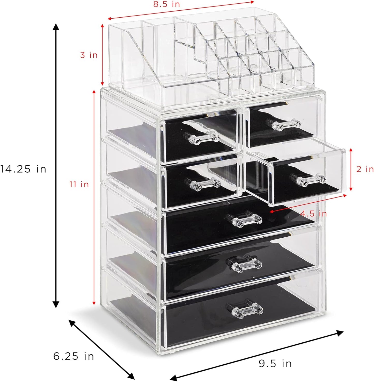 Sorbus Acrylic Makeup Organizer Set, 7-Drawer Vanity & Countertop Cosmetic Storage with Small & Wide Compartments, Clear Makeup Storage for Brushes, Lipsticks, Jewelry – Holiday Gift for Women & Teens