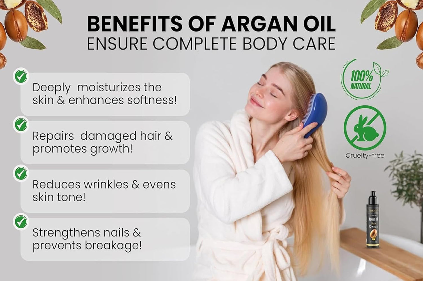 𝐏𝐫𝐞𝐦𝐢𝐮𝐦 Moroccan Argan Oil 100% Pure USDA Organic Hair Treatment, Cold Pressed For Dry, Damaged, Curly & Frizzy Hair, Skin, Face, Body & Beard Natural Anti Aging for Women & Men, Large 3.38 oz